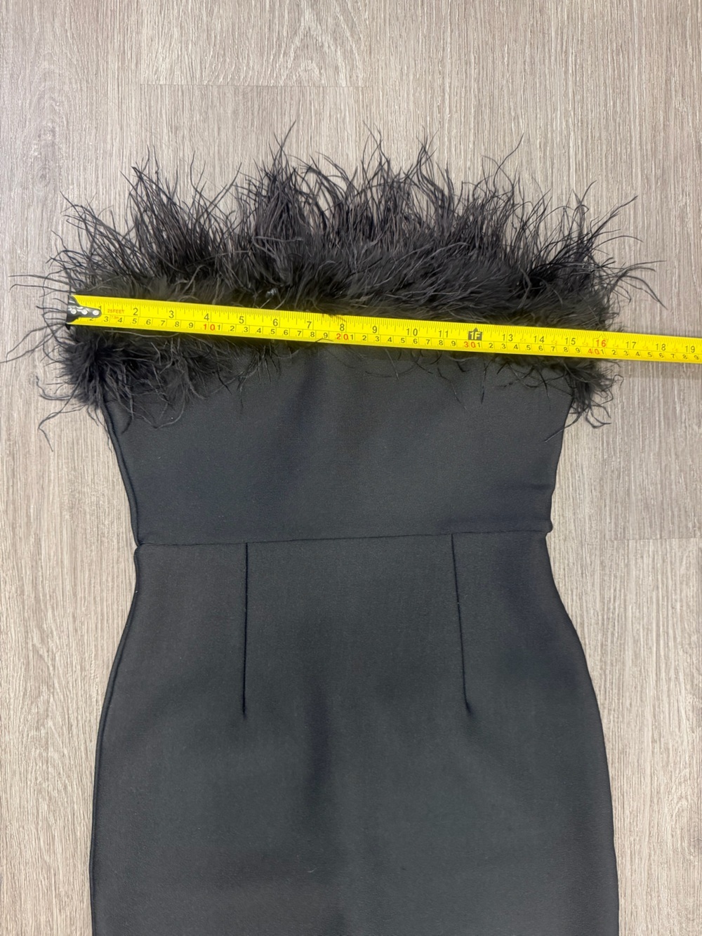 Strapless Black Feather-Trim Sheath Dress Size Medium - Picture 3 of 8
